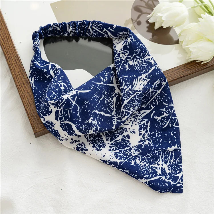 2022 Summer Vintage Print Flower Beach Bandana Hair Scarf Fashion Elastic Rubber Headbands for Women Girl Hair Accessories - 