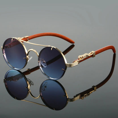 Vintage Round Sunglasses Men Fashion Double Bridge Multicolor Shades Women Retro Trendy Brand Luxury Design Sun Glasses - Gre