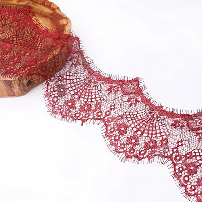 14 colors (3 yards / roll) Embroidered Lace Net Ribbon Fabric Trim DIY Sewing Handmade Craft Materials - Red wine