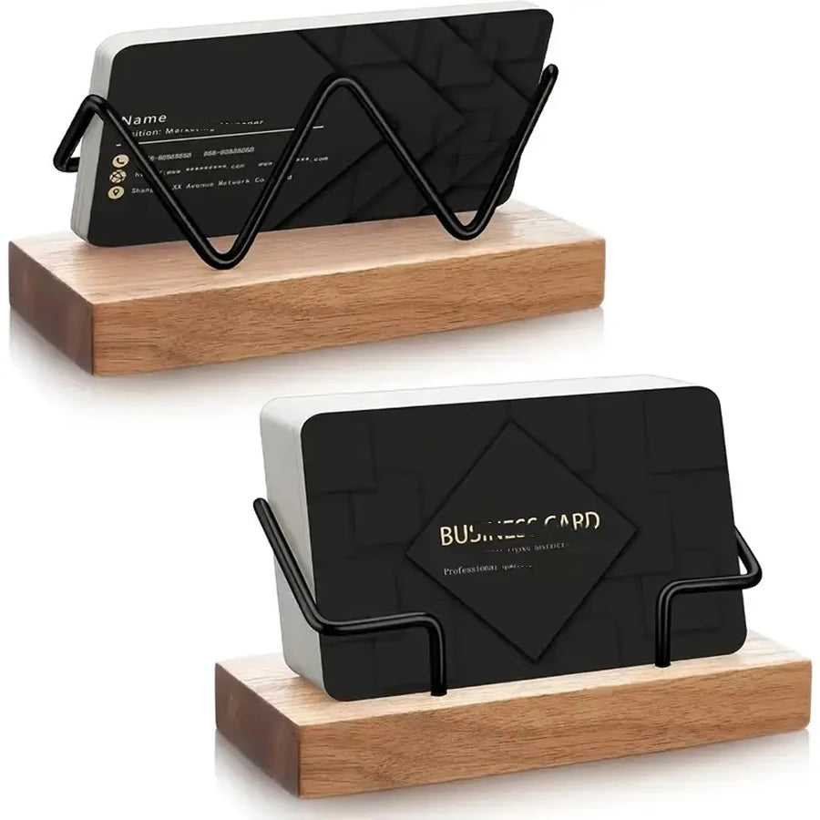 Premium Business Card Holder|Desk Organizer,Holds Multiple Cards, Desktop Accessory,Durable Construction,Recycled Wood&Metal