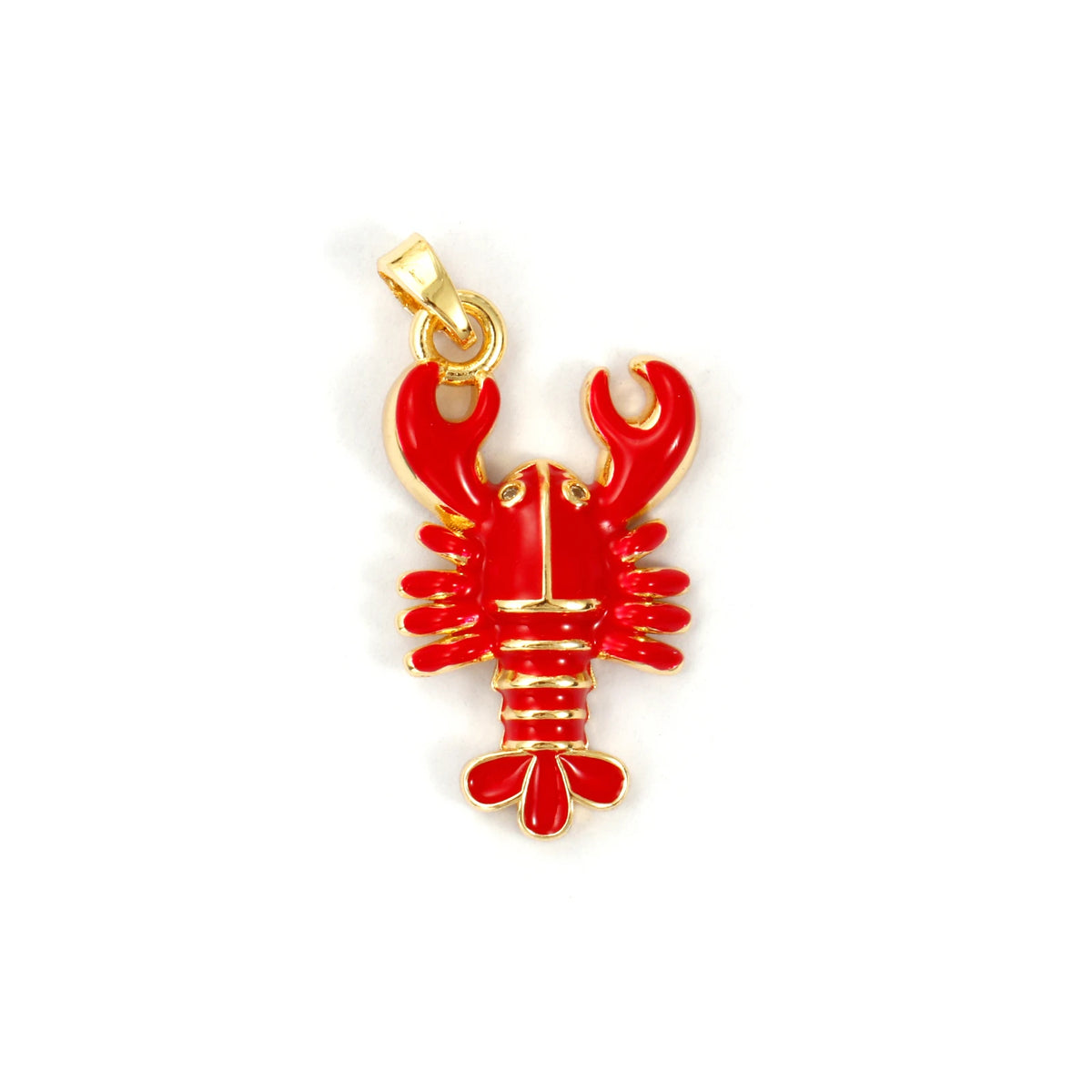 2 PCs Brass Ocean Series Lobster Jewelry Pendants 18K Gold Plated Red Enamel Crab Charms With Buttons For Necklace DIY Findin