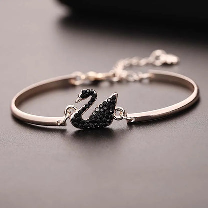 Luxury Zircon Charm Bracelet Jewelry Accessories for Women's Party Gifts Fashion Gold Rose Gold Swan Bangle - Rose Gold Black