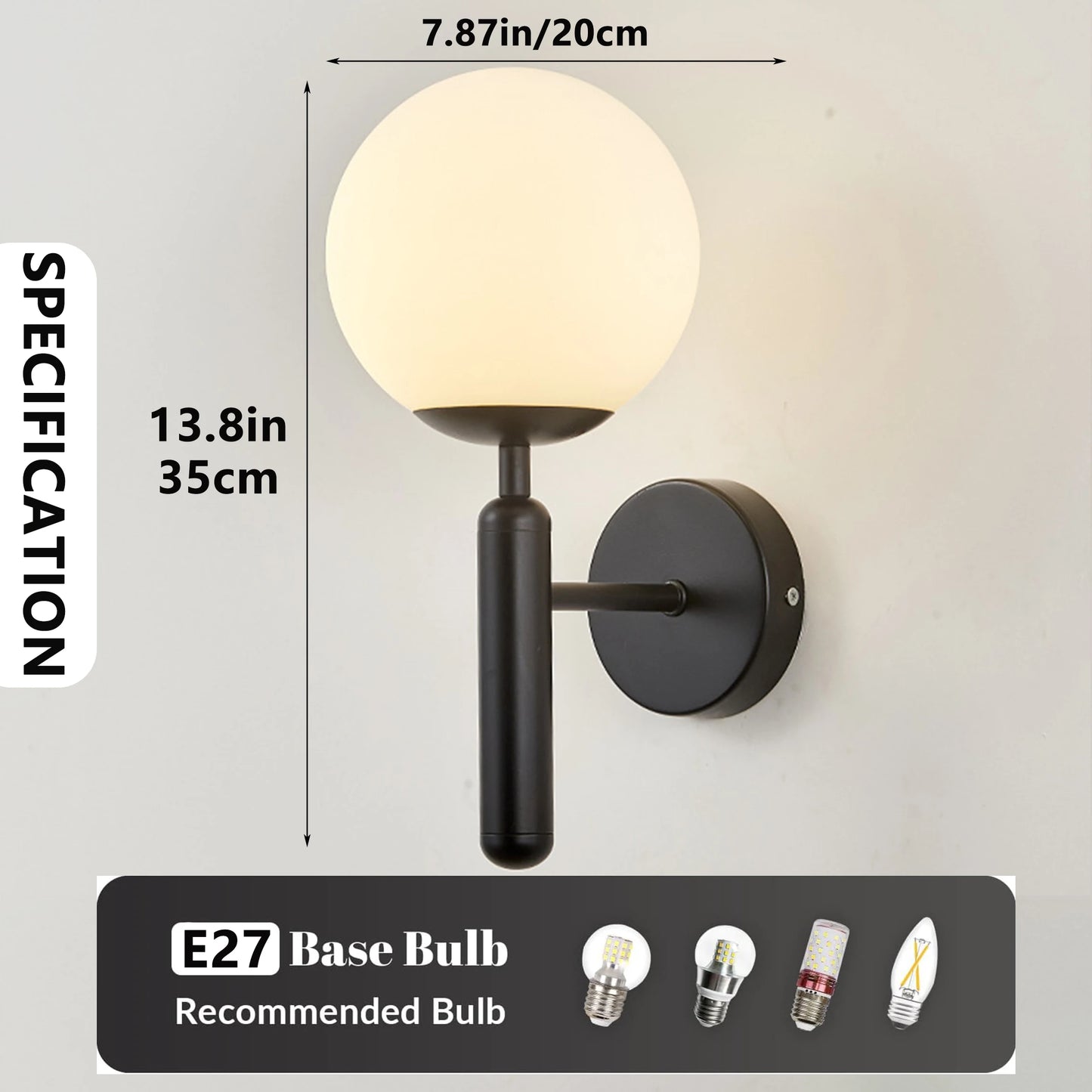 Modern Indoor Wall Light Lamp Suitable For Bedroom Bedside Living Room Home Decor Light Fixture - Black