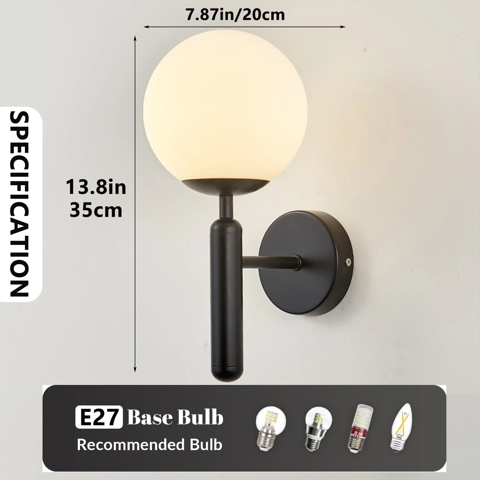 Modern Indoor Wall Light Lamp Suitable For Bedroom Bedside Living Room Home Decor Light Fixture - Black
