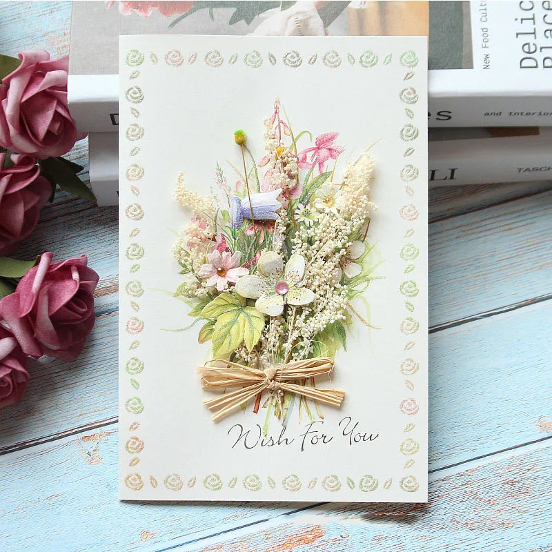 General handmade dried flowers for festivals thank you Teacher's Day greeting cards business birthday greetings gift cards