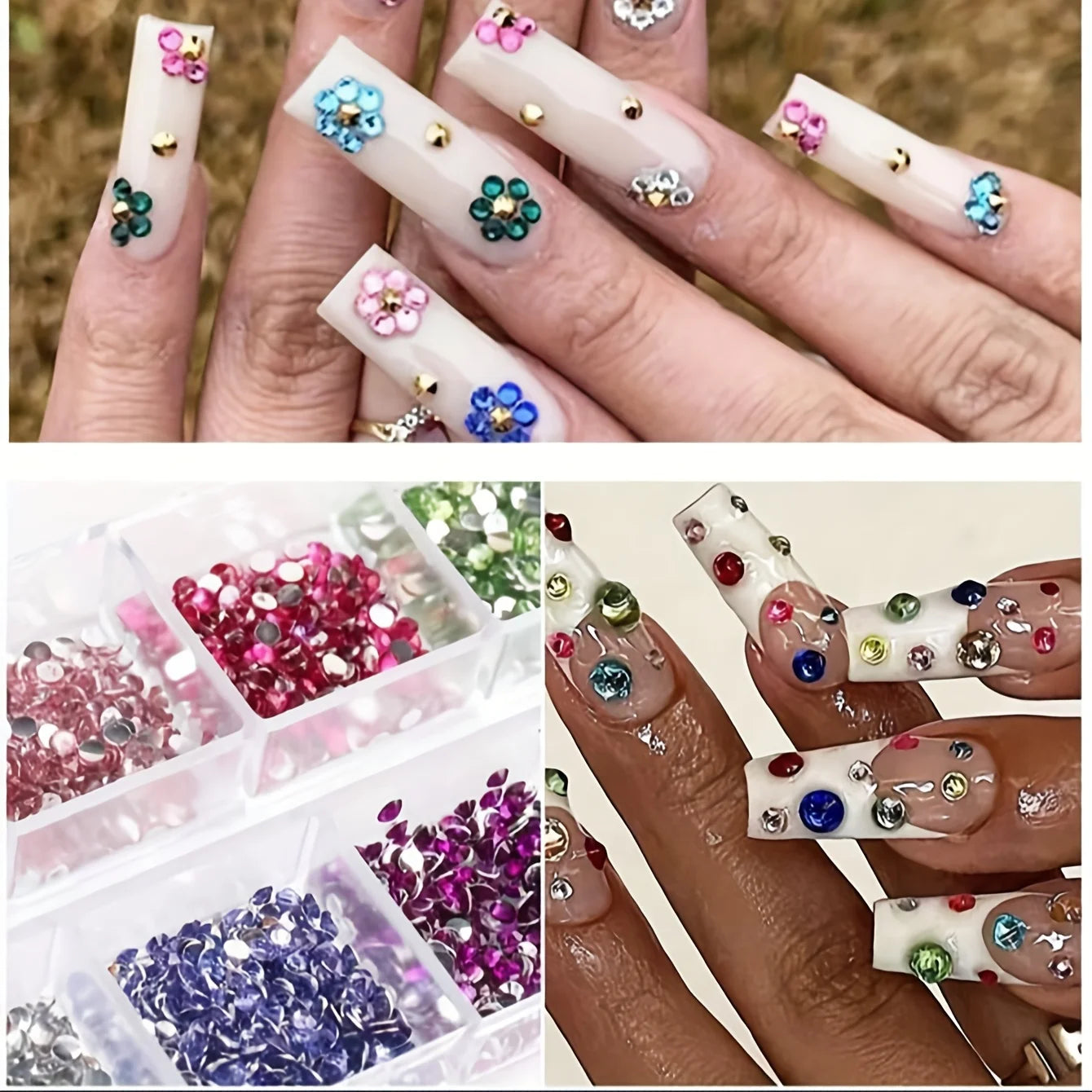 12 Grid Shimmering Crystal Nail Art Rhinestones - Flatback Gemstones for Versatile Decoration - Adorns Nails Shoes Makeup Bag