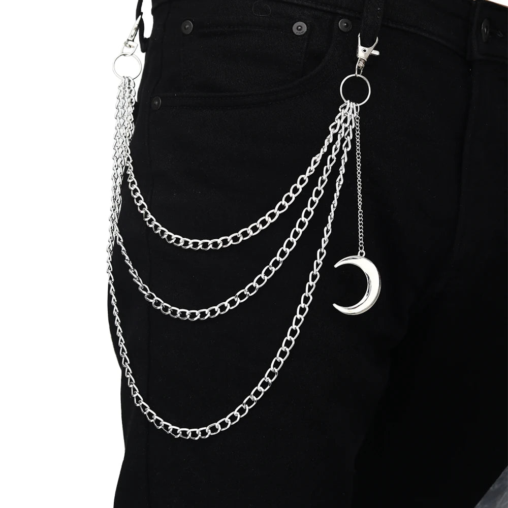 Punk Pants Chains Belt Chain for Man Women Jean Trousers Chains Goth Jewelry Gothic Emo Scene Accessories - silver color C