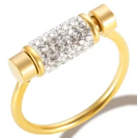 Personality Round Beads Ring Band Small Clear Crystal Zircon Waterproof Stainless Steel Rings Simple Granular Fine Jewelry - 
