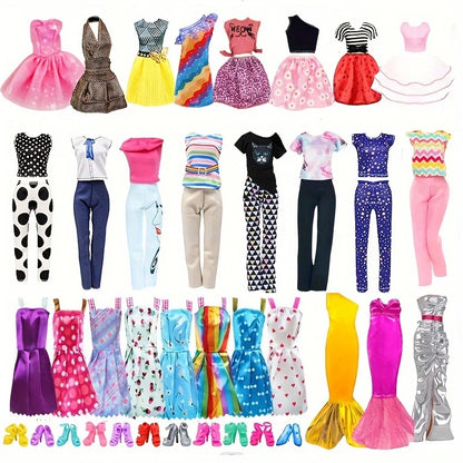 30Pcs Doll Clothes And Accessories Set for Girl Dolls Include 4Fashion Dresses 4Top And Pants 2Long Dresses 10Shoes 10Dresses