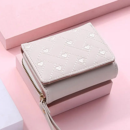 Women's Wallet Tri Fold Card Bag PU Multi Objects Pocket Short Fashion Embroidered Love Pattern Korean Minimalist New 2024 - 