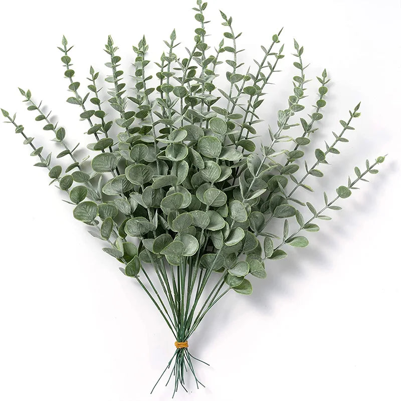 20pcs Artificial Eucalyptus Stems Leaves Green Eucalyptus Branches Fake Plants for Wedding Centerpieces Christmas Navidad Dec
