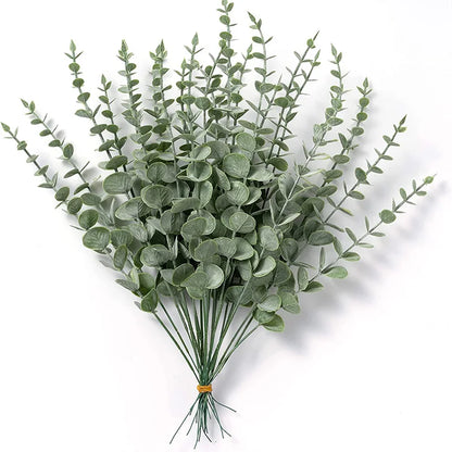 20pcs Artificial Eucalyptus Stems Leaves Green Eucalyptus Branches Fake Plants for Wedding Centerpieces Christmas Navidad Dec