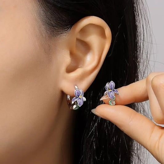 925 Sterling Silver Flower and Plant Series Purple Iris Earrings Exquisite Wedding Party Gifts for Ladies Jewelry Fashion Gif