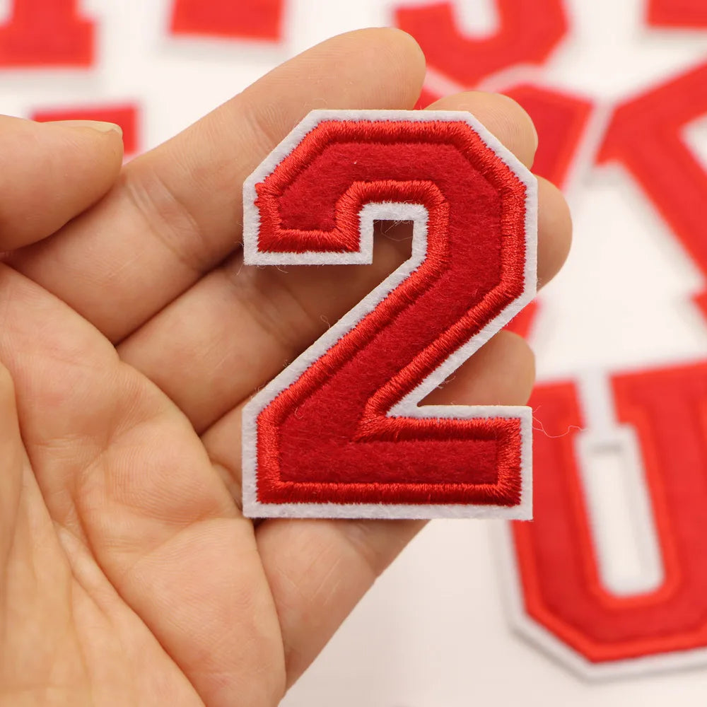 Red A-Z 0-9 English Number Letters Alphabet Towel Embroidered Patches For Clothing Bags Jacket Iron On Accessories DIY Logo N
