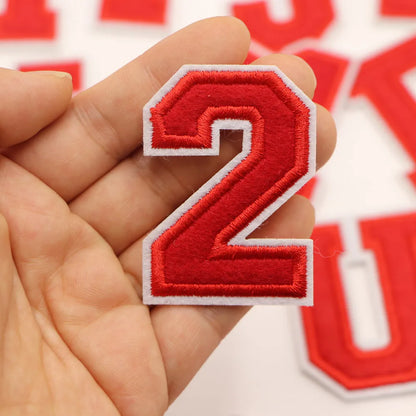 Red A-Z 0-9 English Number Letters Alphabet Towel Embroidered Patches For Clothing Bags Jacket Iron On Accessories DIY Logo N
