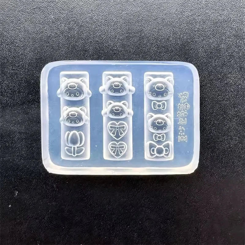 3D Silicone Nail Art Mold Cartoon Hello Kitty Rabbit Bear Relief Carving DIY Design Nails parts Charm Decorations Manicure To