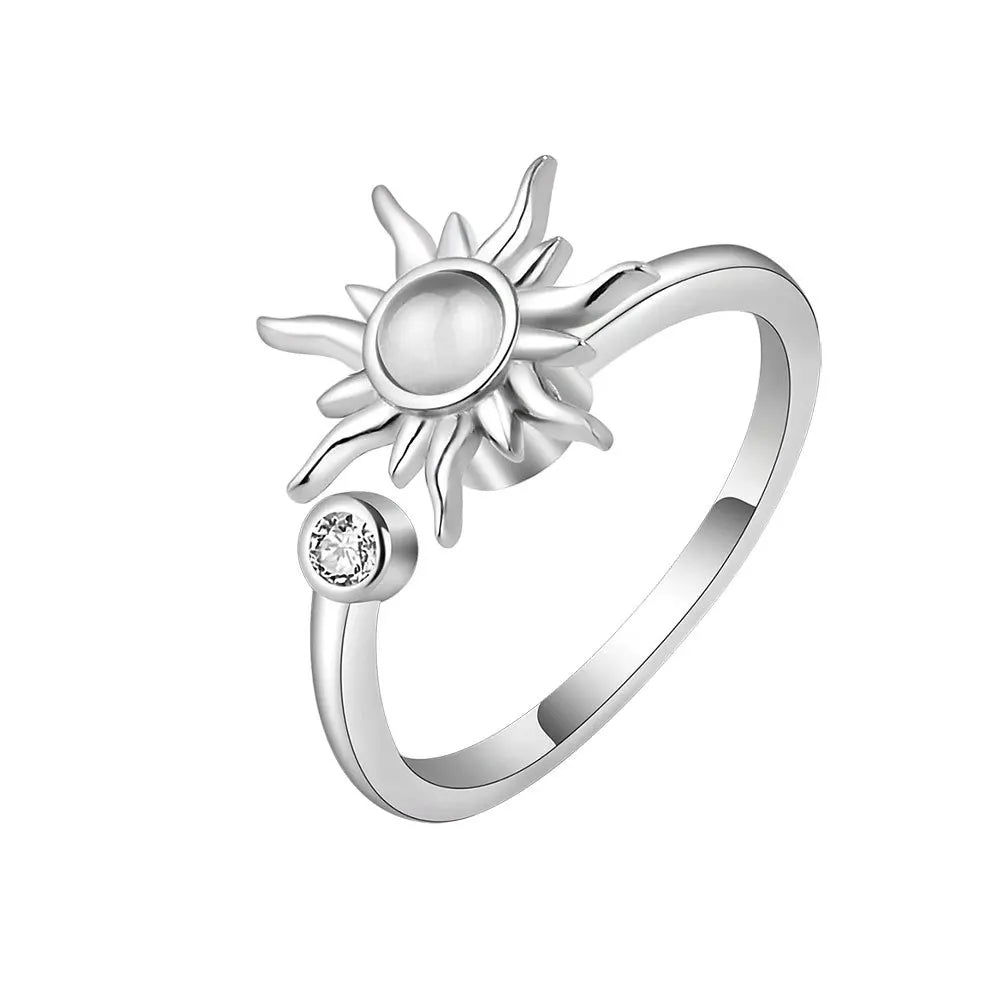 Anti Stress Anxiety Fidget Rings for Women Stainless Steel Sunflower Sun Star Spinner Ring Christmas Jewelry Gifts - JZ3805P-