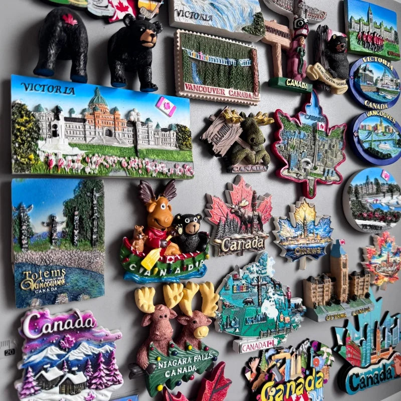 Canada Tourist Souvenir Fridge Magnets Ottawa Victoria Limeau Bridge Vancouver Quebec Toronto Bear Moose Maple Leaf Stickers