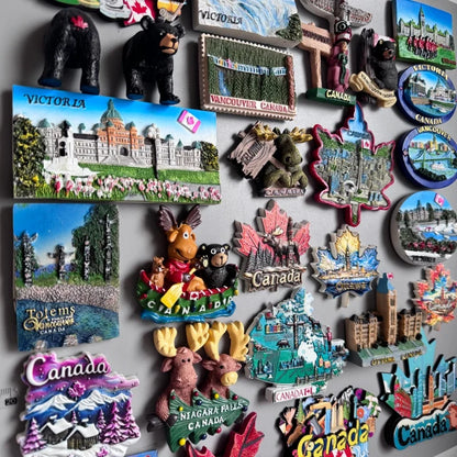 Canada Tourist Souvenir Fridge Magnets Ottawa Victoria Limeau Bridge Vancouver Quebec Toronto Bear Moose Maple Leaf Stickers