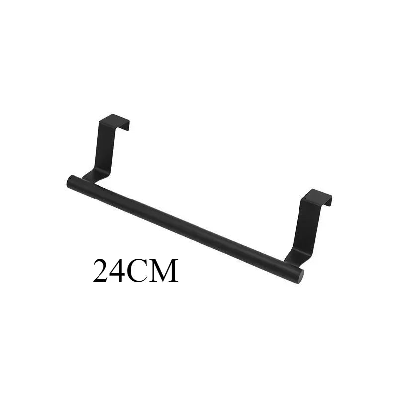 Towel Rack Over Door Stainless Steel Towel Bar Storage Organizer Bathroom Kitchen Cabinet Door Hanging Towel Rack - Black-S
