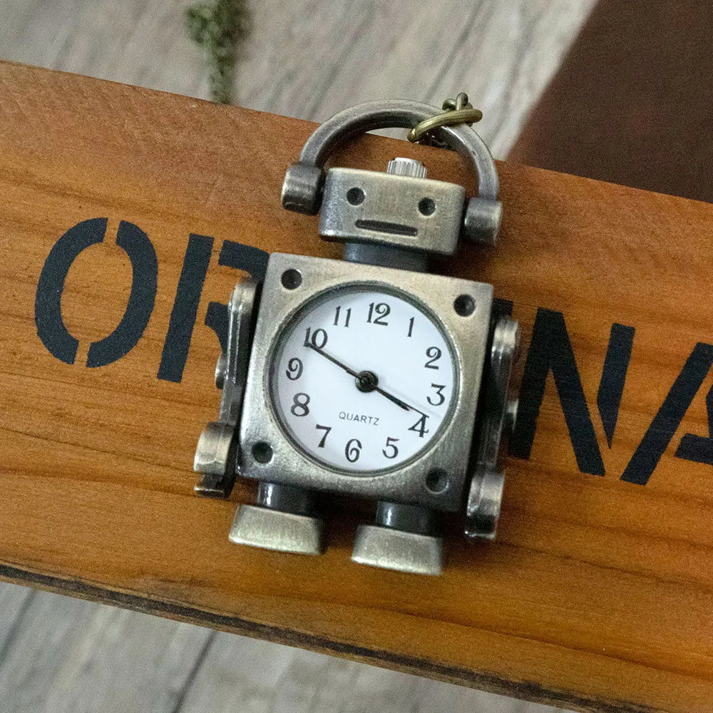 Vintage robot shape Arabic numerals round dial quartz pocket watch pendant decorated with cute keychain bag charm for a party