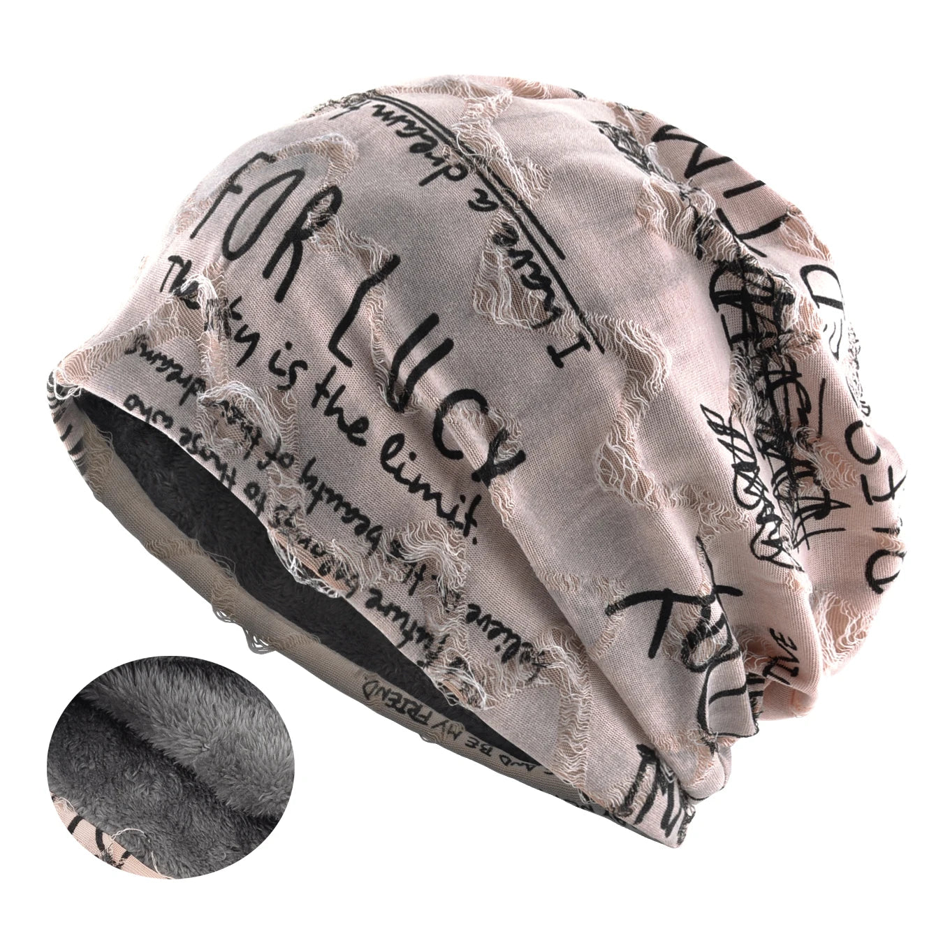 Letter Print Beanie Hats For Women Men Vintage Distressed Cracked Design ​Wasteland Style Spring Summer Warm Fleece-lined Win