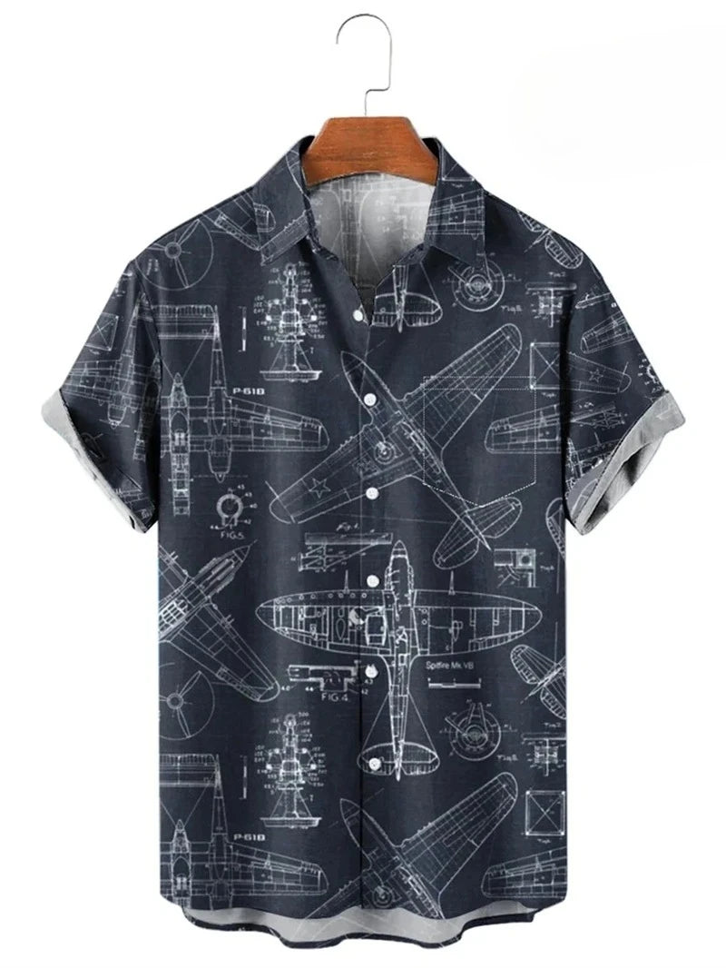Vintage Button Up Shirt Man 3d Map Printed Short Sleeve Hawaiian Shirt Lapel Men's Clothing Casual Fashion Tops Oversized Tsh