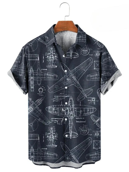 Vintage Button Up Shirt Man 3d Map Printed Short Sleeve Hawaiian Shirt Lapel Men's Clothing Casual Fashion Tops Oversized Tsh