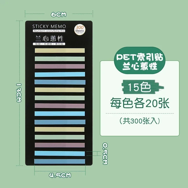 300Pcs Color Translucent Strips PET Index Sticker Note Highlight Mark Stickers Subjects Bookmarks Student Stationery Sticky N