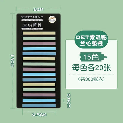 300Pcs Color Translucent Strips PET Index Sticker Note Highlight Mark Stickers Subjects Bookmarks Student Stationery Sticky N