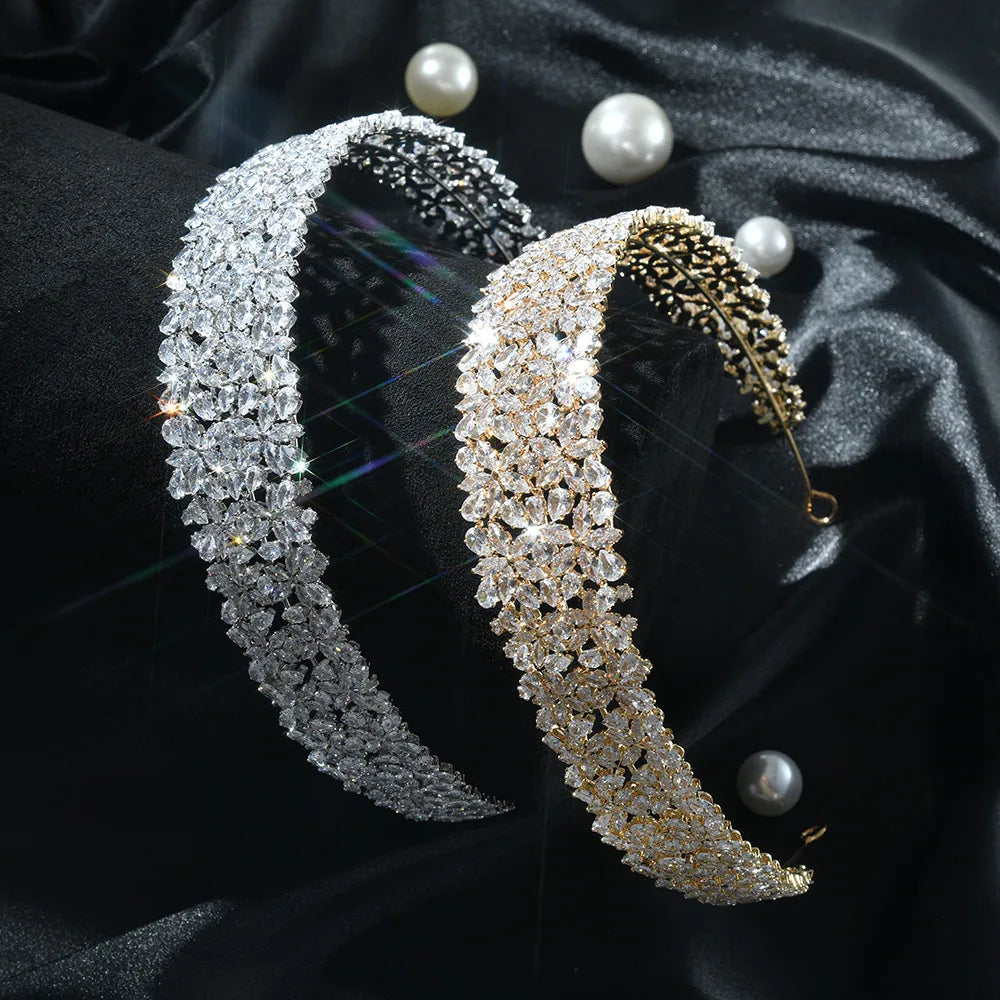 Bridal Hair Jewelry Cubic Zirconia Zircon Tiaras and Crowns Diadem For Brides Women Prom Pageant Headband Wedding Accessories