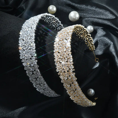 Bridal Hair Jewelry Cubic Zirconia Zircon Tiaras and Crowns Diadem For Brides Women Prom Pageant Headband Wedding Accessories