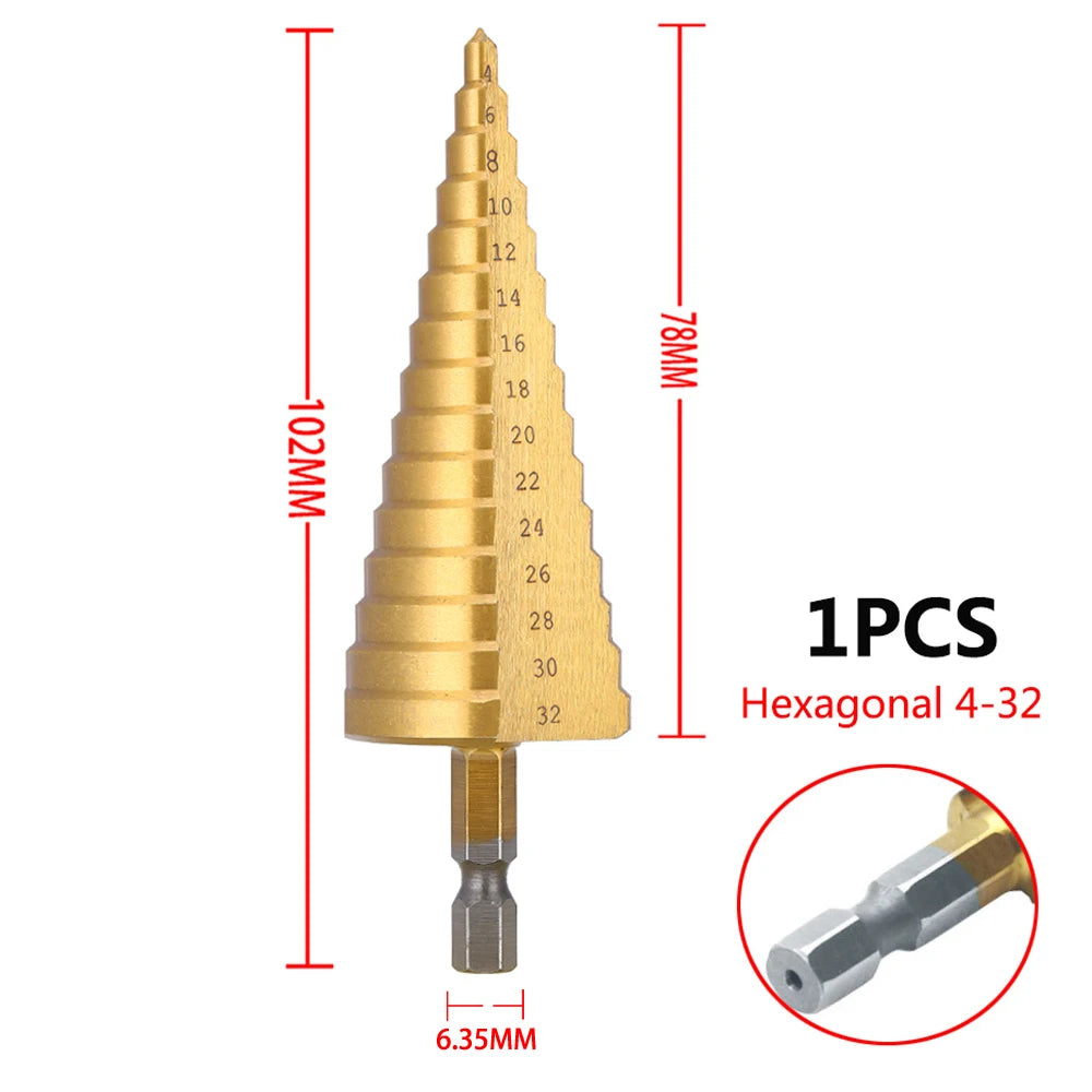4-32 mm 4-20 mm HSS Titanium Coated Step Drill Bit High Speed Steel Metal Wood Hole Cutter Cone Drilling Tool - 1PC 4-32