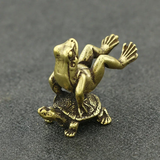 Antique Play Brass Tortoise Frog Miniature Statue Decoration Desk Decoration Home Decoration Bronze Sculpture
