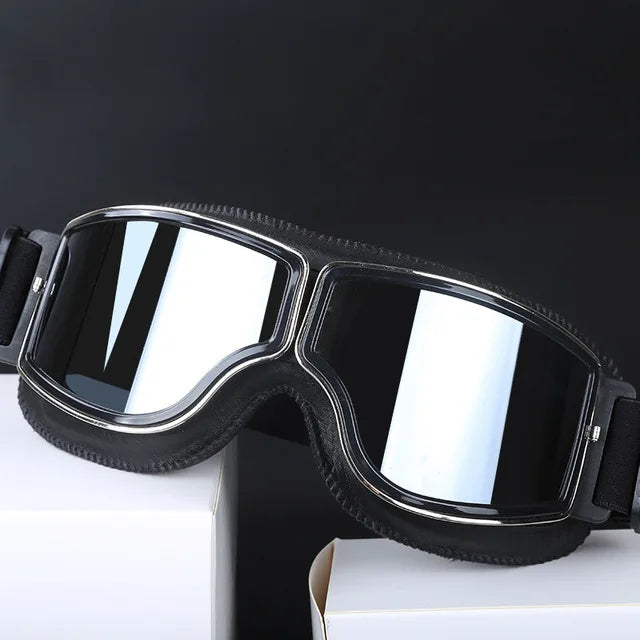 Bicycle Motorcycle Glasses Windproof Motorcycle Helmet Glasses Sunglasses Retro Universal Leather Retro Motorcycle Accessorie