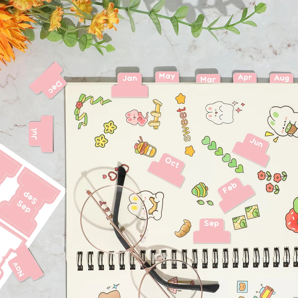 5 Sheets 2 Color Self-adhesive Stamping Labels Monthly Planner Tabs Book Notes Calendar Sticky Tags Office Pad Study Journal