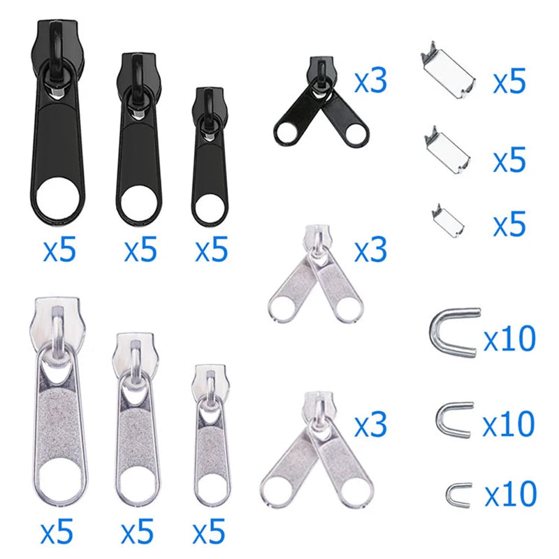 85Pcs/set Zipper Repair Kit Easy Fix Zipper Slider Head Puller Closure Universal Replacement Broken/Wearable Household Remova
