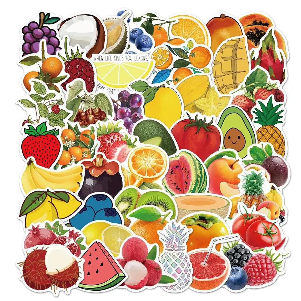 50PCS Vivid Fruit & Vegetables(Grape Cherry Carrot Broccoli) Stickers Pack - A 50pcs