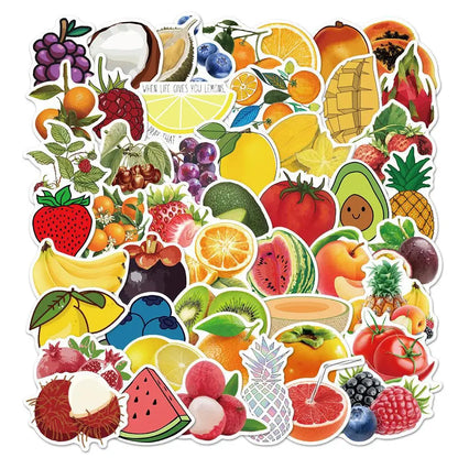 50PCS Vivid Fruit & Vegetables(Grape Cherry Carrot Broccoli) Stickers Pack - A 50pcs