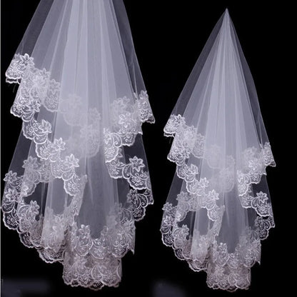 White Ivory Lace Embroidery Edge Bridal High Quality Tulle Bride Veils 1 Layer Married Wedding Accessories 2024