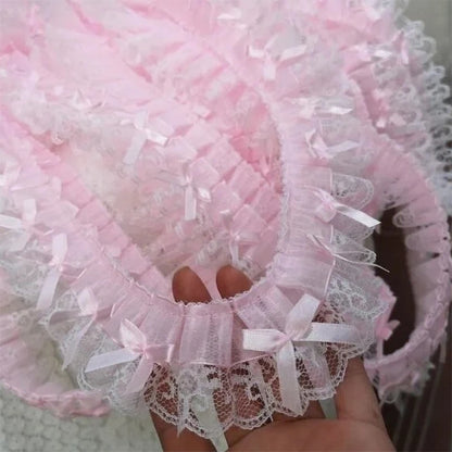 1Yard Pink Ruffle Wave Bow Embroidery Lace Fabric Trim DIY Clothing Wedding Home Gift Decoration Handmade Sewing Crafts Suppl