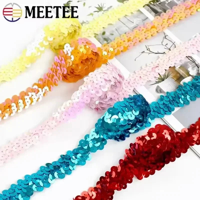 2-20M 2cm Sequin Lace Fabric Elastic Band for Dance Dress Decor Laces Trims Stetch Tape Clothing Trimming Ribbon DIY Accessor