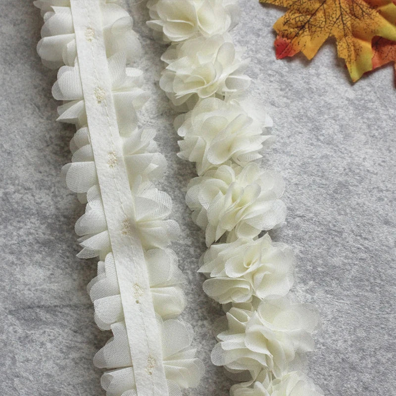 1 Yard Width 5cm 3D Chiffon Flowers Lace Trim Multicolor DIY Lace Ribbon Decor Clothes Accessories Craft Sewing Fabric Suppli