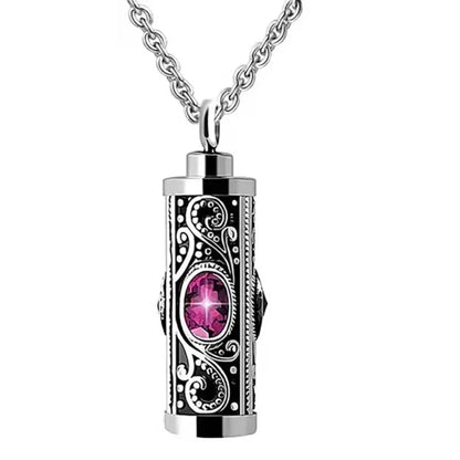 For Men Crystal Cremation Urn Necklace Cylinder Waterproof Ashes Pendant Retro Style Keepsake Memorial Jewelry Human Ashes - 