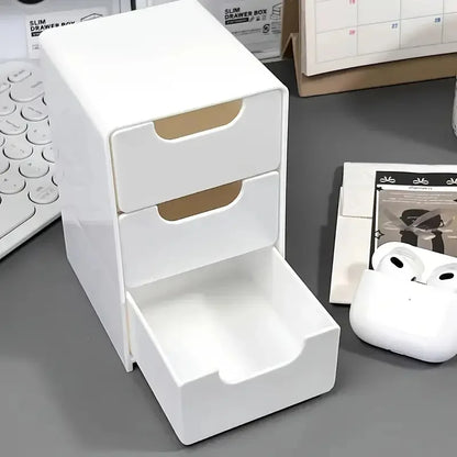 3-Tier Plastic Cosmetic Storage Box Organizer with Drawers Multifunctional Countertop Storage for Jewelry Office Supplies - W