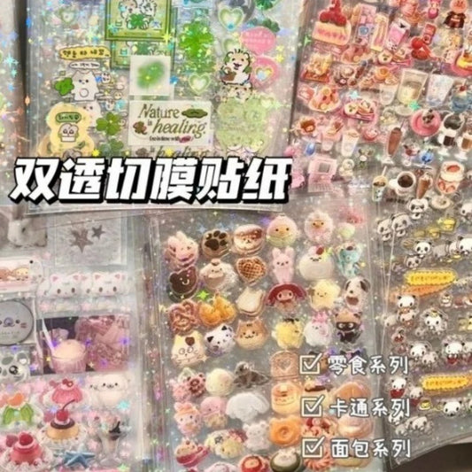 20 Sheets Vintage Glitter Stickers - Transparent PET Film for Scrapbooking & Journals | Kawaii Decorative Toploader Stickers!