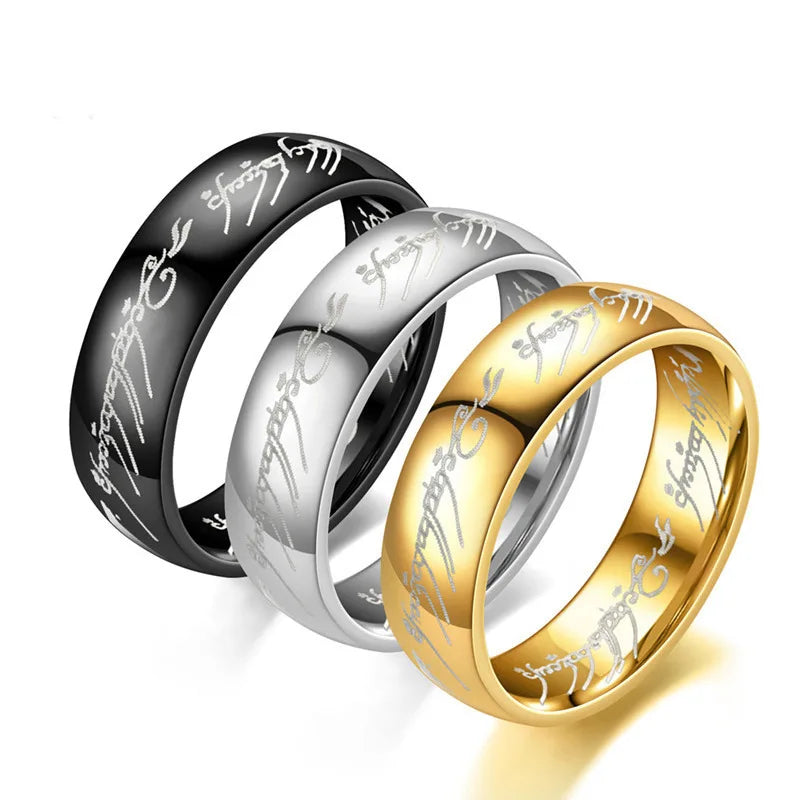 6MM Stainless Steel Laser Engraving Exquisite Couples Wedding Rings, Men And Women Fashion Movie Jewelry Gifts