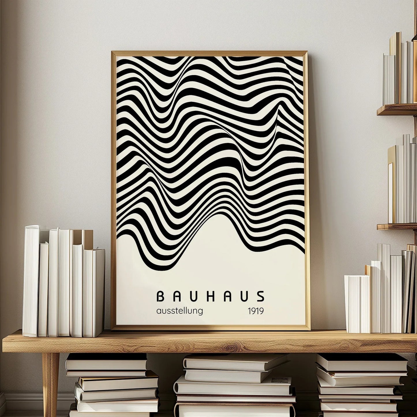 Mid Century Modern Black Bauhaus Canvas Wall Art Poster, Unframed Wavy Minimalist Bauhaus Wall Art Prints for Living Room Dec