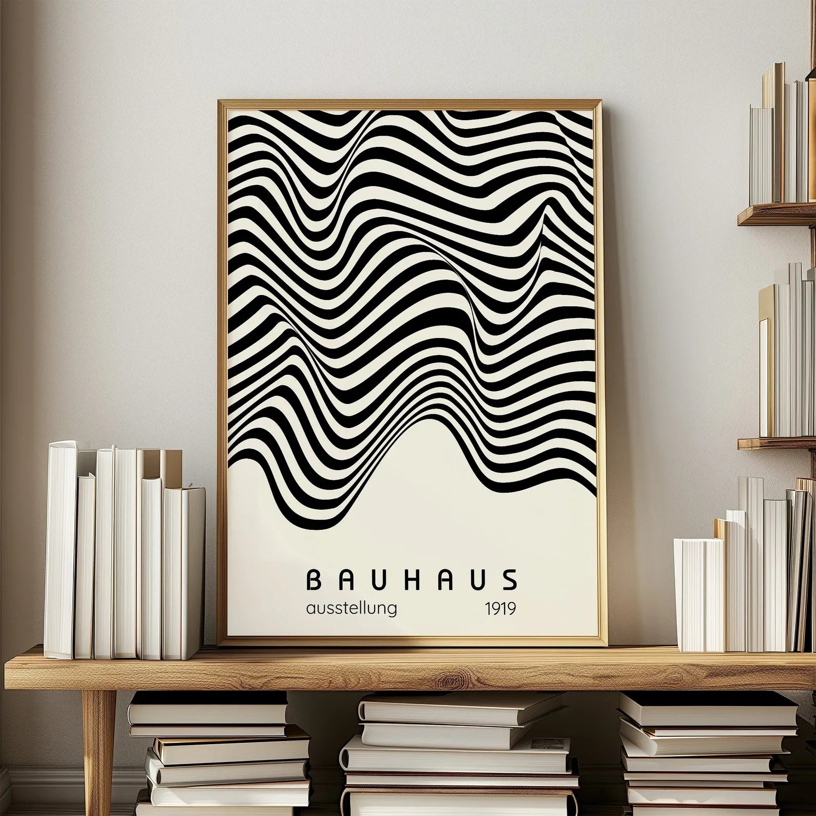 Mid Century Modern Black Bauhaus Canvas Wall Art Poster, Unframed Wavy Minimalist Bauhaus Wall Art Prints for Living Room Dec
