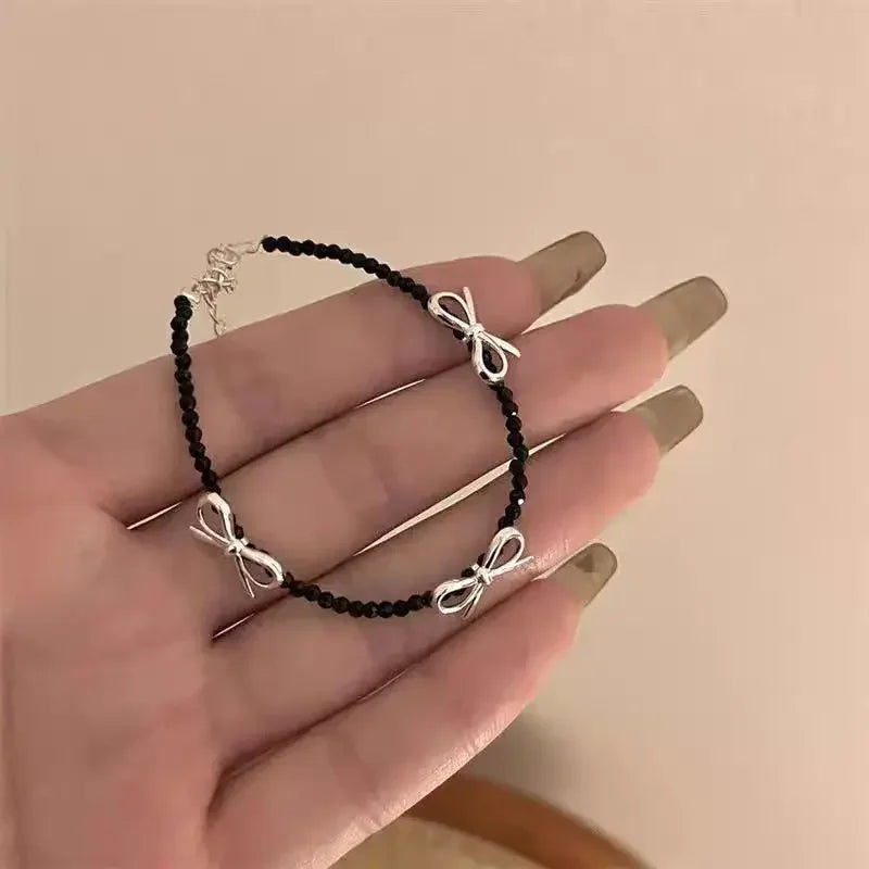 LATS Fashion Sweet Bow Bracelets for Women Girls Sparkling Delicate Ribbon Bowknot Snake Bones Chain Bracelet Party Jewelry G
